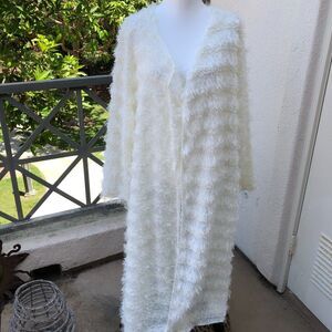 Seven Karat Long Line Off White Open Front Eyelash Knit Duster Cardigan Size‎ 2X
